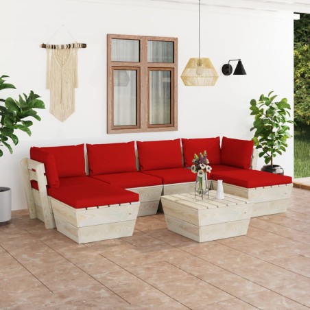 vidaXL Muebles de jardín de palets 7 piezas y cojines madera de abeto 