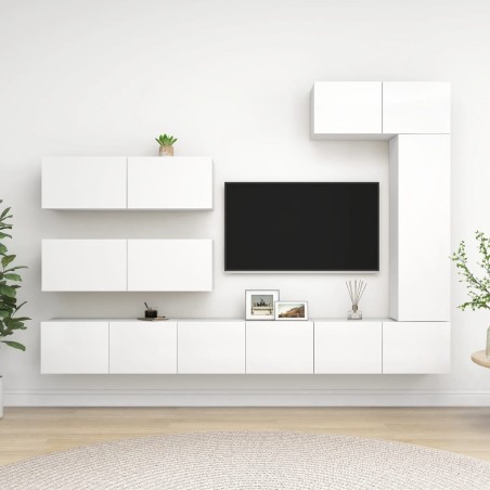 vidaXL Set de muebles de salón TV 7 piezas madera de ingeniería blanco