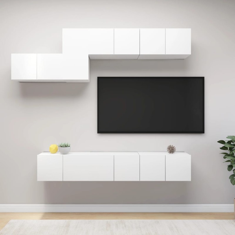 vidaXL Set de muebles de salón TV 7 piezas madera de ingeniería blanco vidaXL Set de muebles de salón TV 7 piezas madera de ingeniería blanco