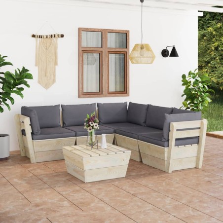 vidaXL Muebles de jardín de palés 6 piezas y cojines madera de abeto 