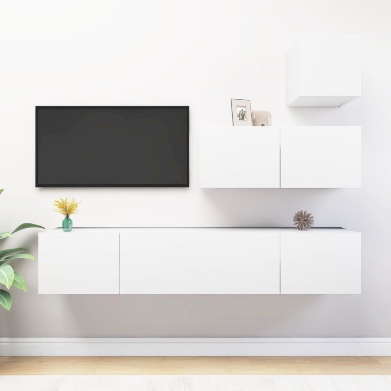 vidaXL Set de muebles de salón TV 4 piezas madera de ingeniería blanco vidaXL Set de muebles de salón TV 4 piezas madera de ingeniería blanco