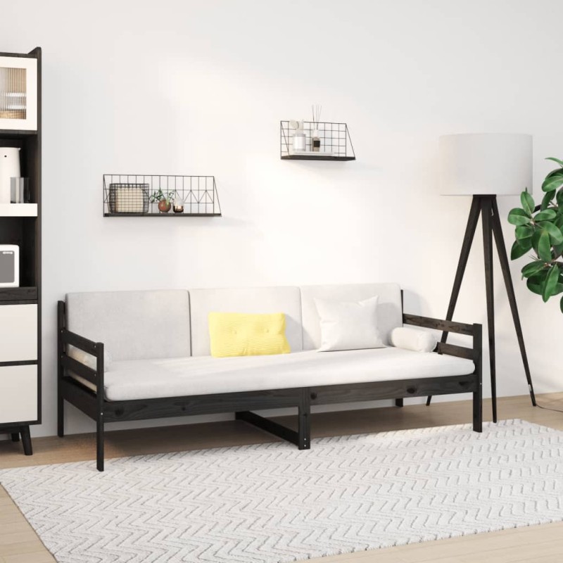 vidaXL Sofá cama madera maciza de pino negro 90x190 cm vidaXL Sofá cama madera maciza de pino negro 90x190 cm