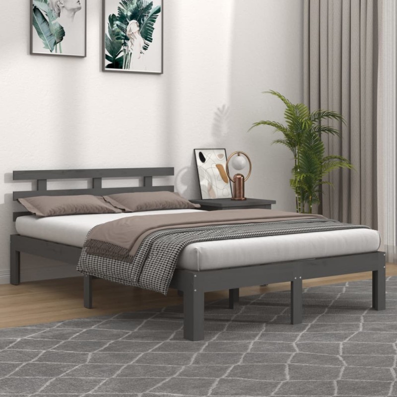 vidaXL Estructura de cama doble madera maciza gris 135x190 cm vidaXL Estructura de cama doble madera maciza gris 135x190 cm
