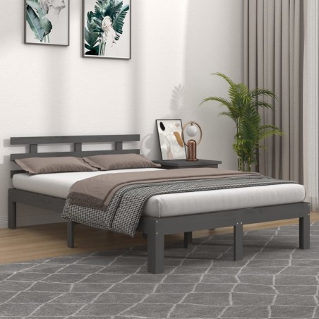 vidaXL Estructura de cama doble madera maciza gris 135x190 cm