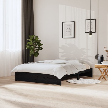 vidaXL Estructura de cama king size madera maciza negro 150x200 cm