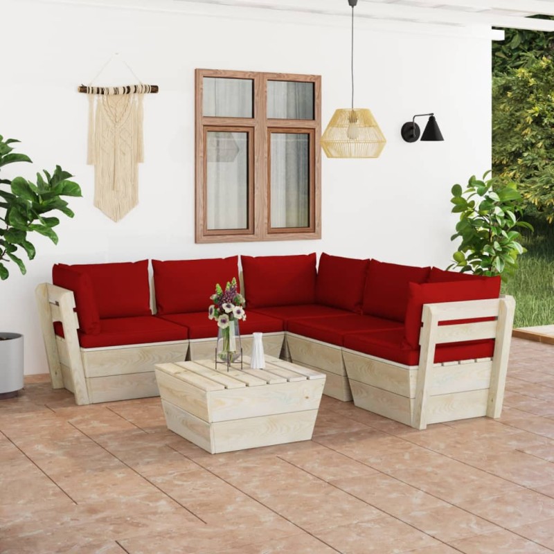 vidaXL Muebles de jardín de palets 6 piezas y cojines madera de abeto 