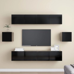 vidaXL Set de muebles de salón TV 6 piezas madera ingeniería negro
