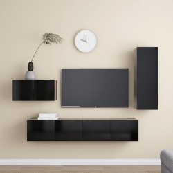 vidaXL Set de muebles de salón TV 4 pzas madera de ingeniería negro