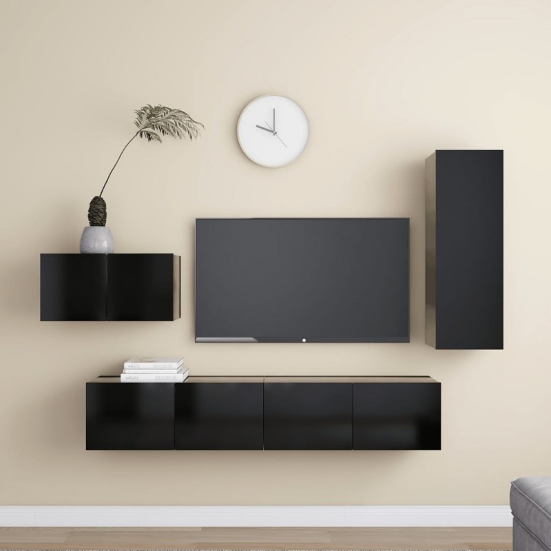 vidaXL Set de muebles de salón TV 4 pzas madera de ingeniería negro vidaXL Set de muebles de salón TV 4 pzas madera de ingeniería negro