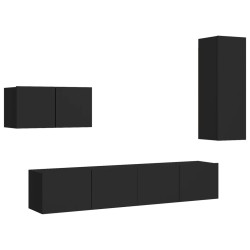 vidaXL Set de muebles de salón TV 4 pzas madera de ingeniería negro