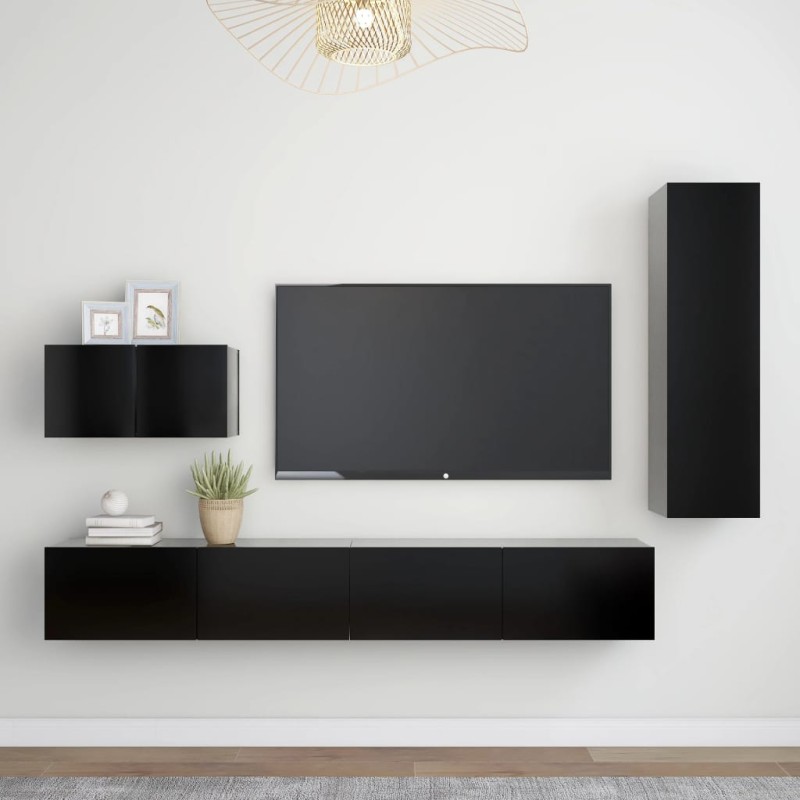 vidaXL Set de muebles de salón TV 4 pzas madera de ingeniería negro vidaXL Set de muebles de salón TV 4 pzas madera de ingeniería negro