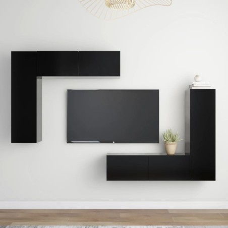 vidaXL Set de muebles de salón TV 4 pzas madera de ingeniería negro