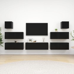 vidaXL Set de muebles de salón TV 7 piezas madera ingeniería negro