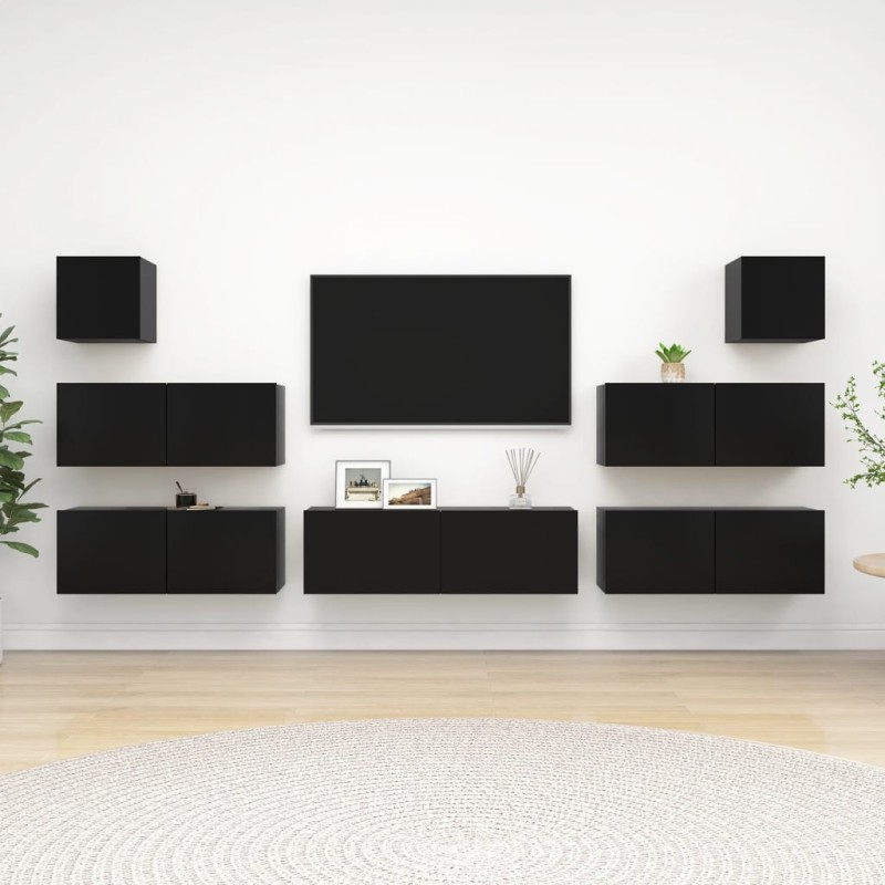 vidaXL Set de muebles de salón TV 7 piezas madera ingeniería negro