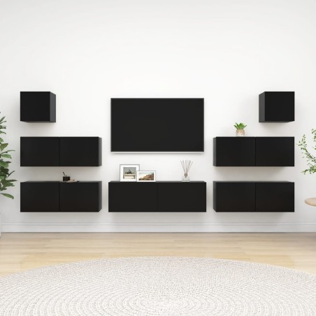 vidaXL Set de muebles de salón TV 7 piezas madera ingeniería negro