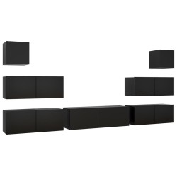 vidaXL Set de muebles de salón TV 7 piezas madera ingeniería negro