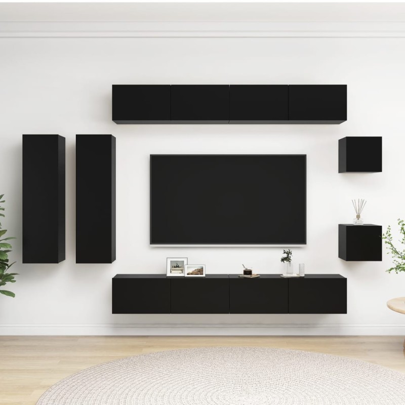 vidaXL Set de muebles de salón TV 8 piezas madera ingeniería negro