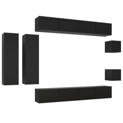vidaXL Set de muebles de salón TV 8 piezas madera ingeniería negro