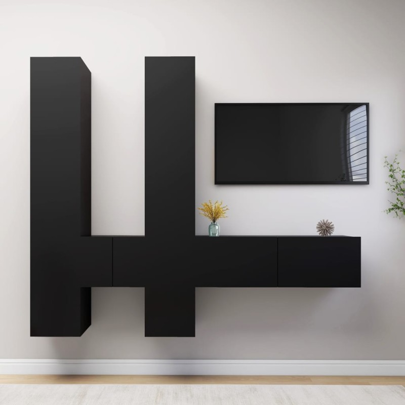 vidaXL Set de muebles de salón TV 6 pzas madera de ingeniería negro