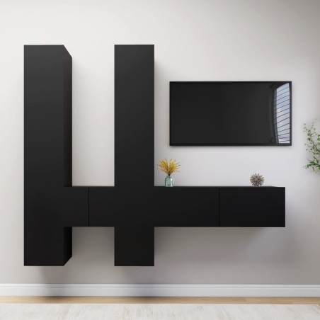 vidaXL Set de muebles de salón TV 6 pzas madera de ingeniería negro