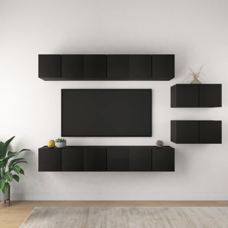 vidaXL Set de muebles de TV salón 8 piezas madera contrachapada negro