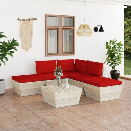 vidaXL Muebles de jardín de palets 6 piezas y cojines madera de abeto 