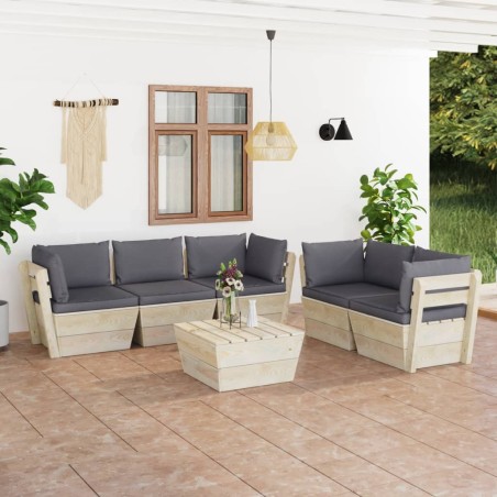 vidaXL Muebles de jardín de palets 6 piezas y cojines madera de abeto 