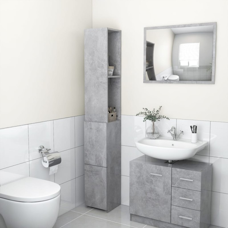 vidaXL Armario baño madera contrachapada gris hormigón 25x26,5x170 cm vidaXL Armario baño madera contrachapada gris hormigón 25x26,5x170 cm