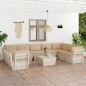 vidaXL Muebles de jardín de palés 10 piezas y cojines madera de abeto