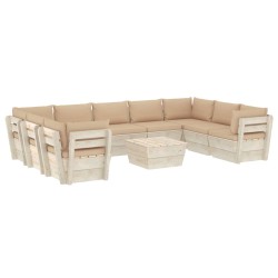 vidaXL Muebles de jardín de palés 10 piezas y cojines madera de abeto