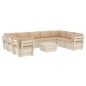vidaXL Muebles de jardín de palés 10 piezas y cojines madera de abeto