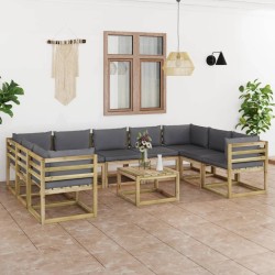 vidaXL Set de muebles de jardín 10 pzas con cojines madera impregnada