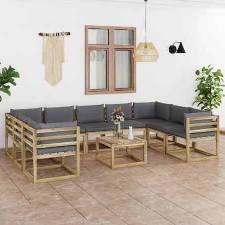 vidaXL Set de muebles de jardín 10 pzas con cojines madera impregnada