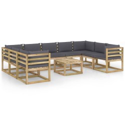 vidaXL Set de muebles de jardín 10 pzas con cojines madera impregnada