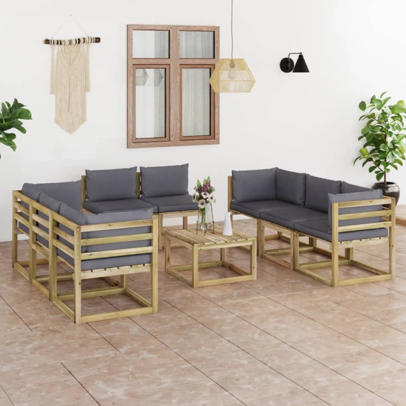 vidaXL Set de muebles de jardín 9 piezas con cojines madera impregnada