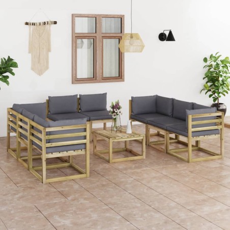 vidaXL Set de muebles de jardín 9 piezas con cojines madera impregnada