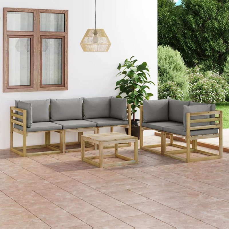 vidaXL Juego de muebles de jardín 6 piezas con cojines gris vidaXL Juego de muebles de jardín 6 piezas con cojines gris