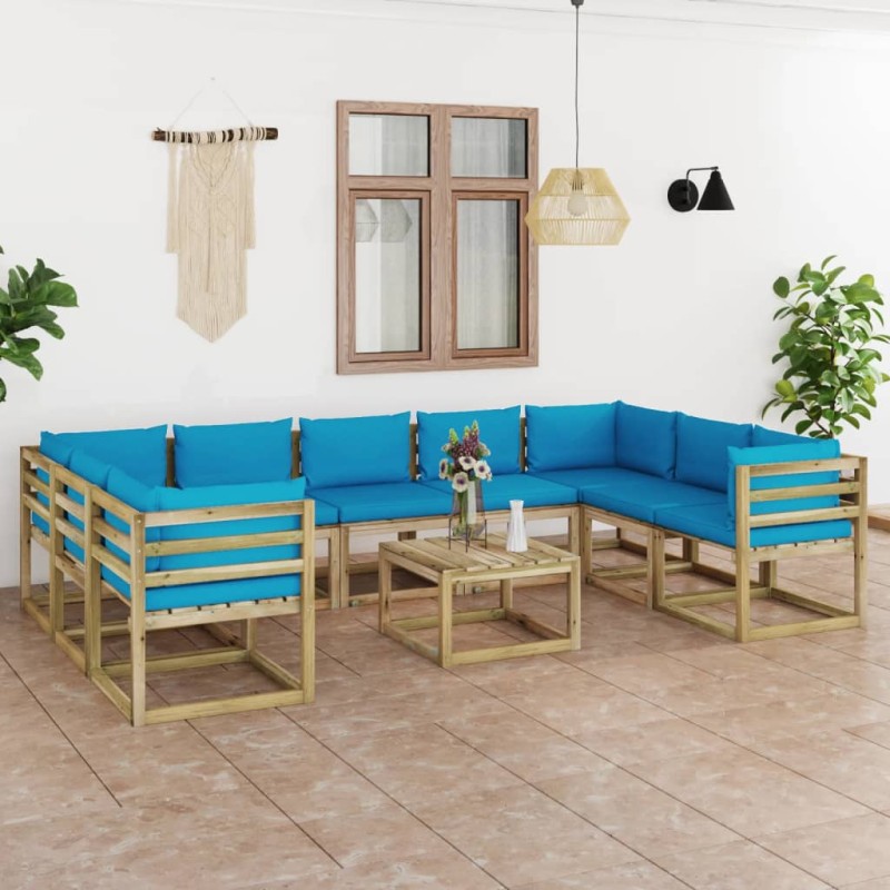 vidaXL Set de muebles de jardín 10 pzas con cojines madera impregnada vidaXL Set de muebles de jardín 10 pzas con cojines madera impregnada