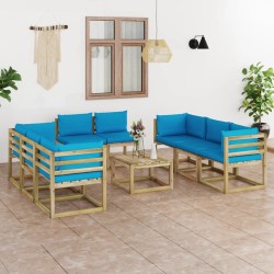 vidaXL Set de muebles de jardín 9 piezas con cojines madera impregnada