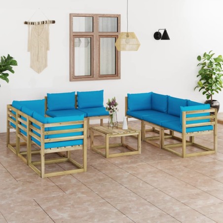 vidaXL Set de muebles de jardín 9 piezas con cojines madera impregnada