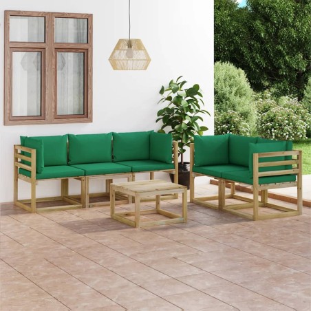 vidaXL Juego de muebles de jardín 6 piezas con cojines verdes