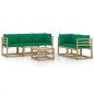 vidaXL Juego de muebles de jardín 6 piezas con cojines verdes vidaXL Juego de muebles de jardín 6 piezas con cojines verdes