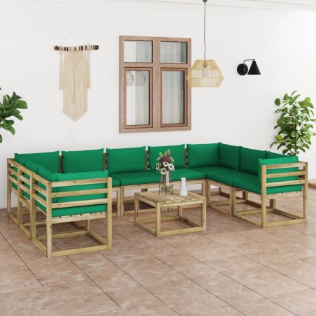 vidaXL Set de muebles de jardín 10 pzas con cojines madera impregnada
