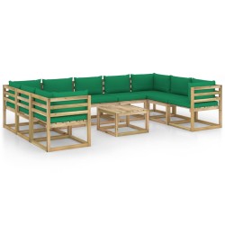 vidaXL Set de muebles de jardín 10 pzas con cojines madera impregnada