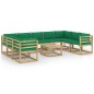 vidaXL Set de muebles de jardín 10 pzas con cojines madera impregnada vidaXL Set de muebles de jardín 10 pzas con cojines madera impregnada
