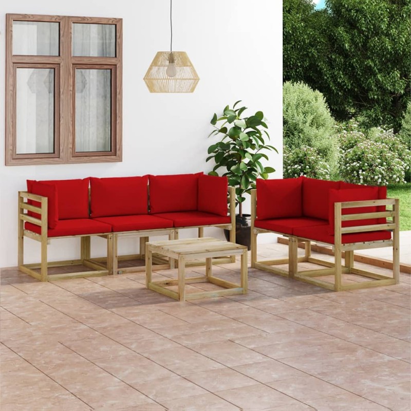 vidaXL Juego de muebles de jardín 6 piezas con cojines rojos vidaXL Juego de muebles de jardín 6 piezas con cojines rojos