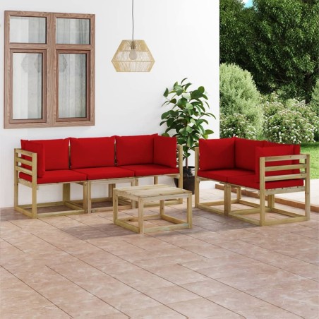 vidaXL Juego de muebles de jardín 6 piezas con cojines rojos