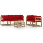 vidaXL Juego de muebles de jardín 6 piezas con cojines rojos vidaXL Juego de muebles de jardín 6 piezas con cojines rojos