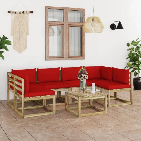 vidaXL Set de muebles de jardín 7 piezas con cojines madera impregnada