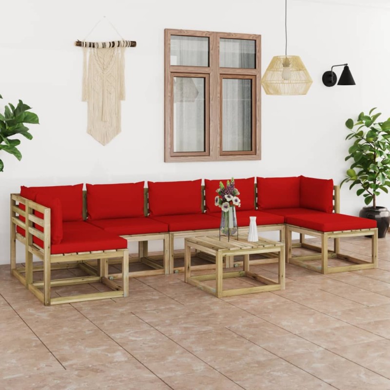 vidaXL Set de muebles de jardín 8 piezas con cojines madera impregnada